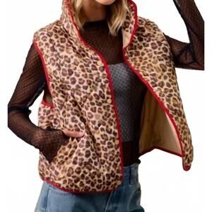 NEW BIBI cropped puffer vest in leopard